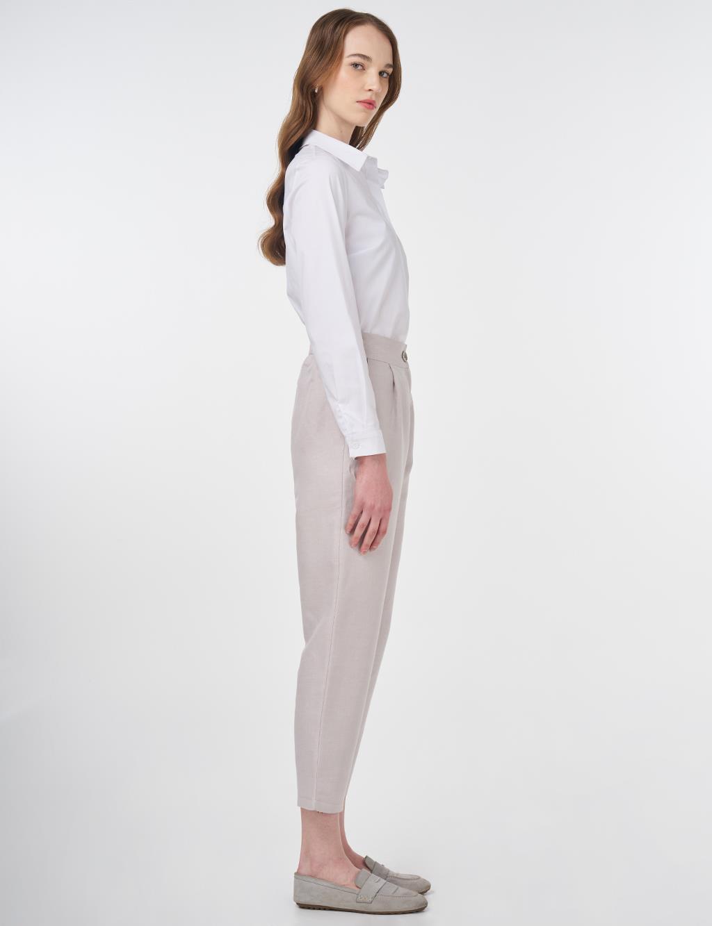 Pleated Fabric Trousers Stone