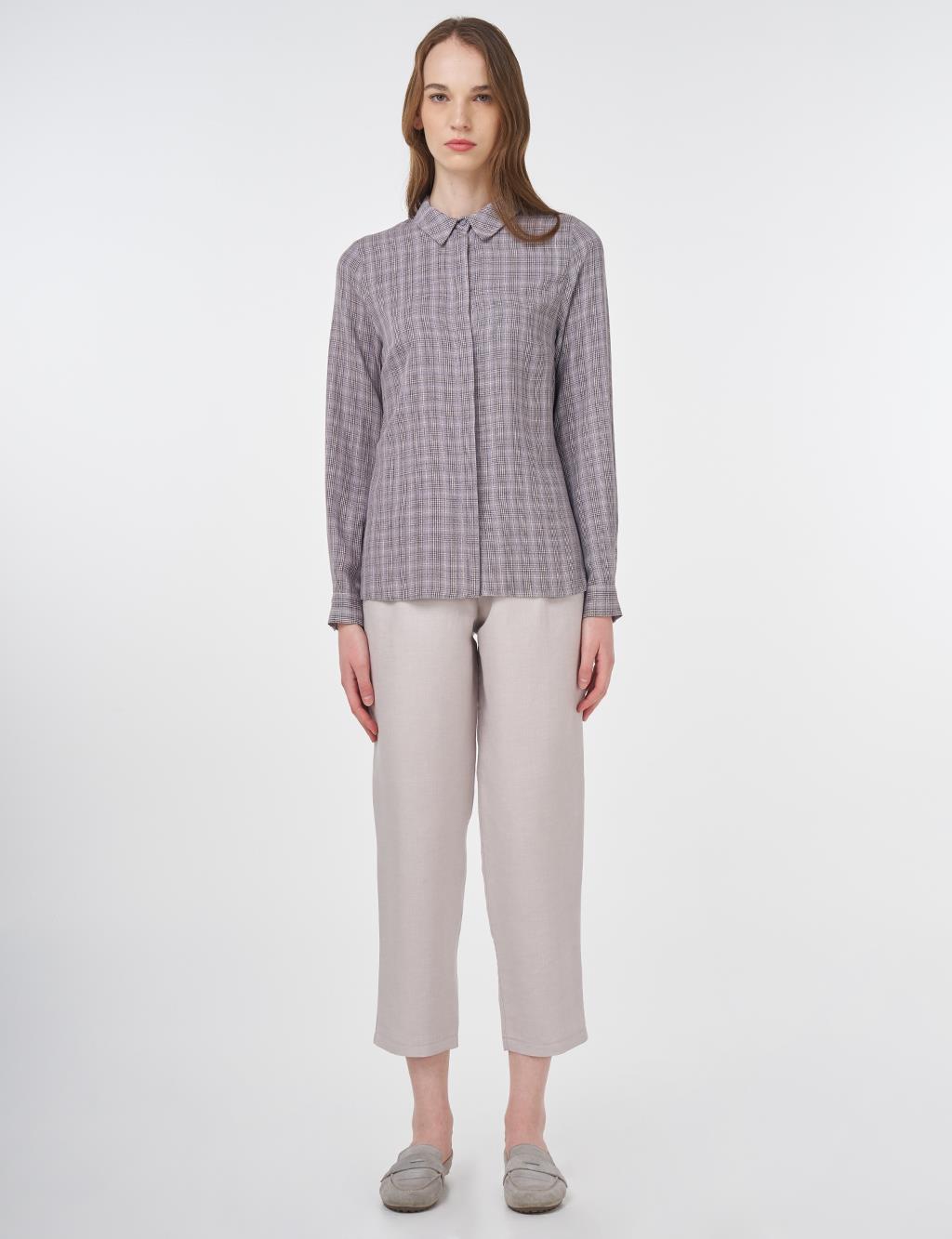 Plaid Pattern Basic Shirt Gray