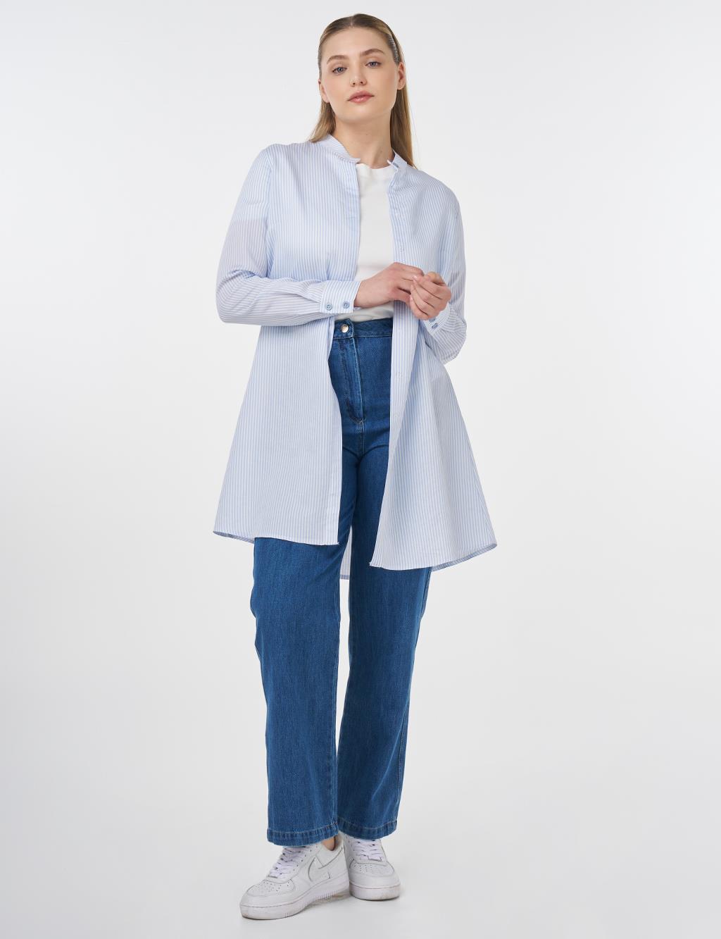Striped Basic Tunic Blue