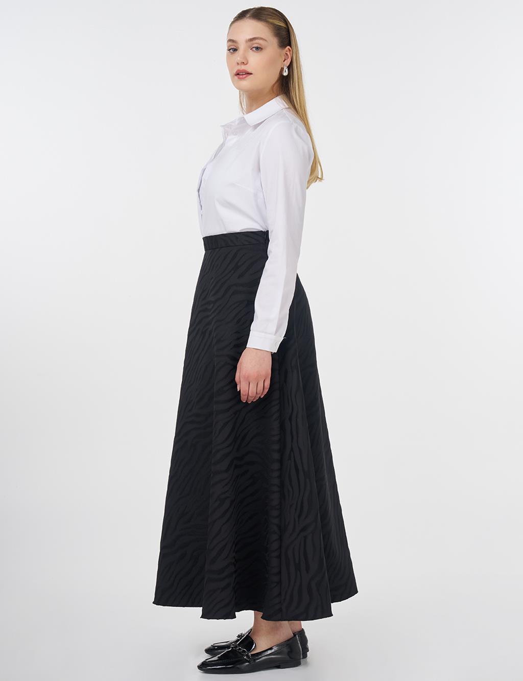 Zebra Print Flared Skirt Black