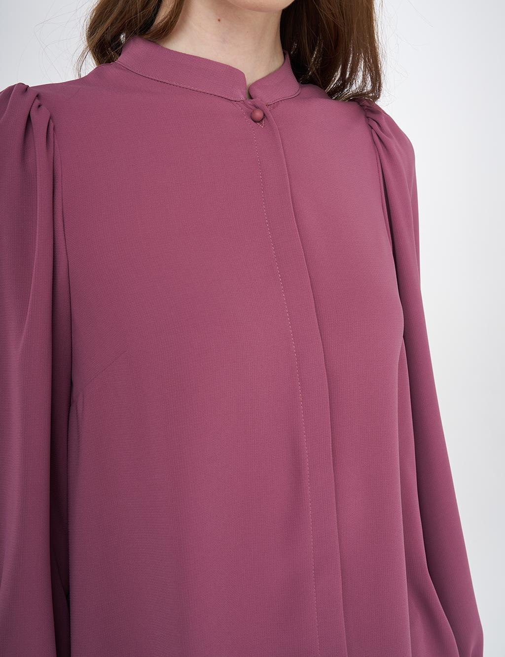 Mandarin Collar Asymmetrical Cut Blouse Dusty Rose