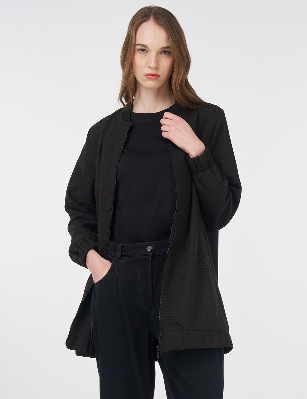 Patterned Basic Jacket Black-Dark Brown