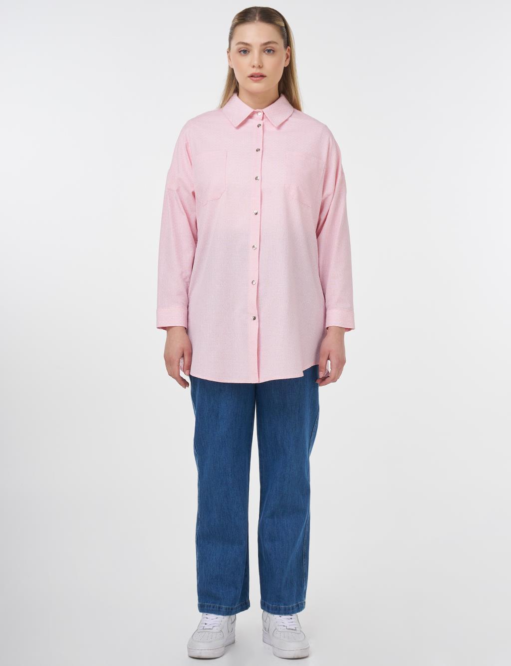 Floral Pattern Cotton Tunic Pink