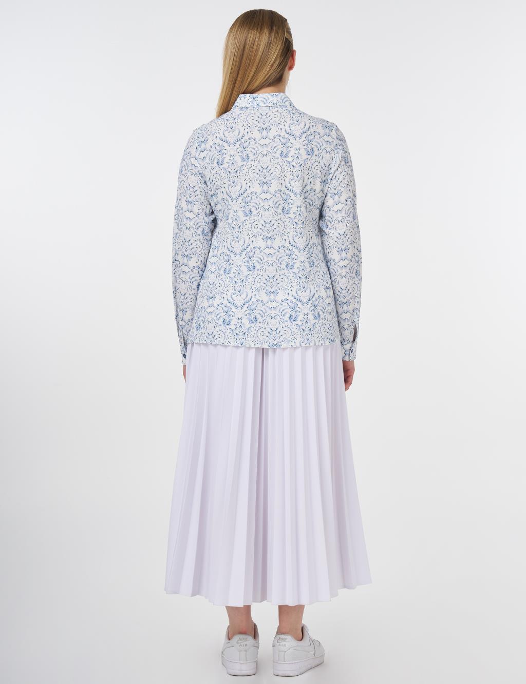 Floral Patterned Viscose Blouse Indigo