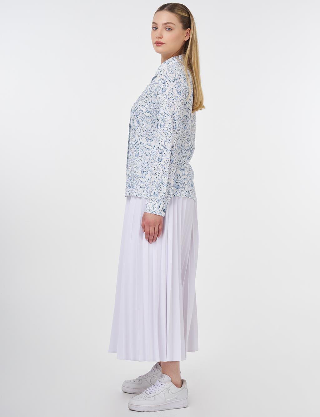 Floral Patterned Viscose Blouse Indigo