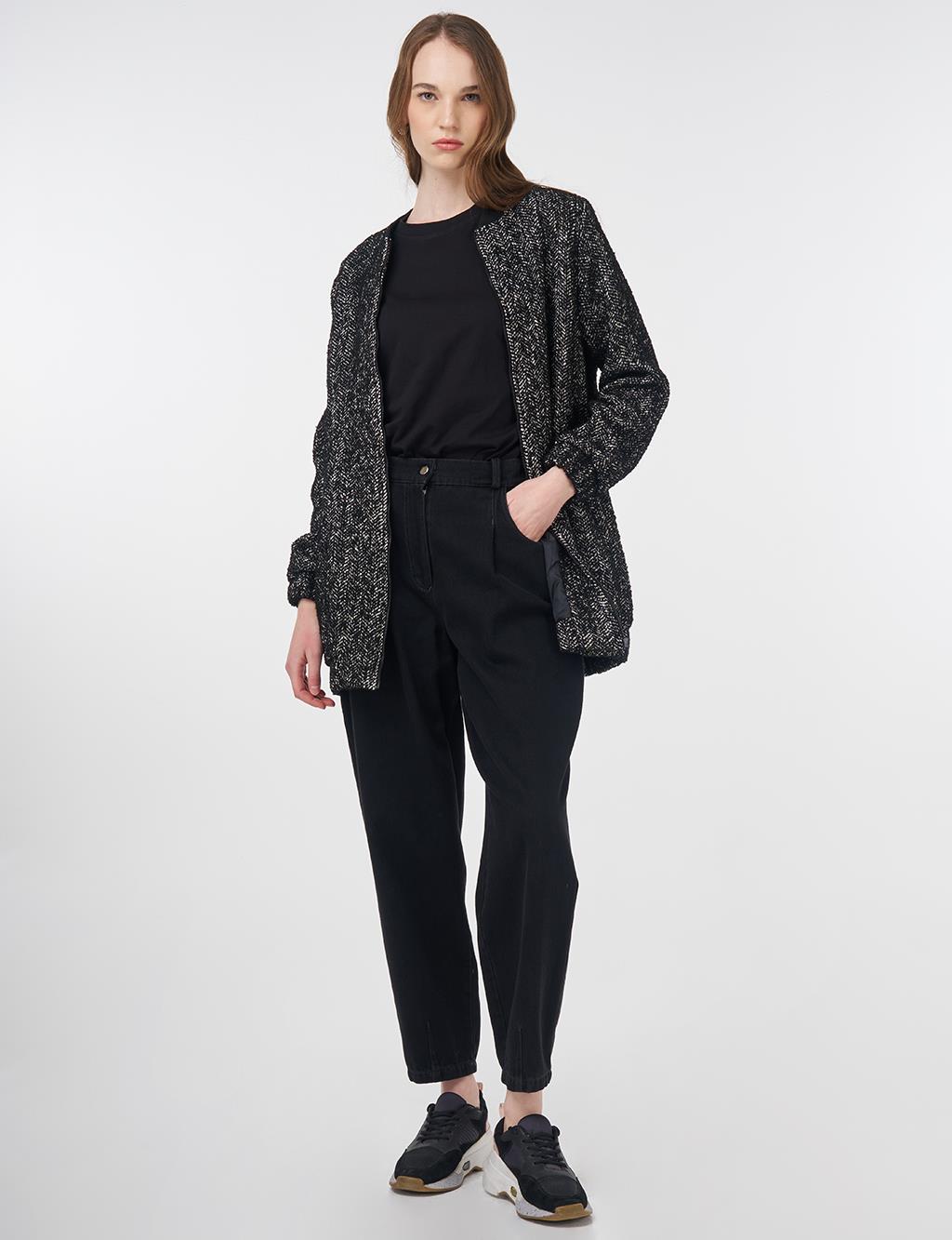 Flecked Basic Jacket Black-Cream