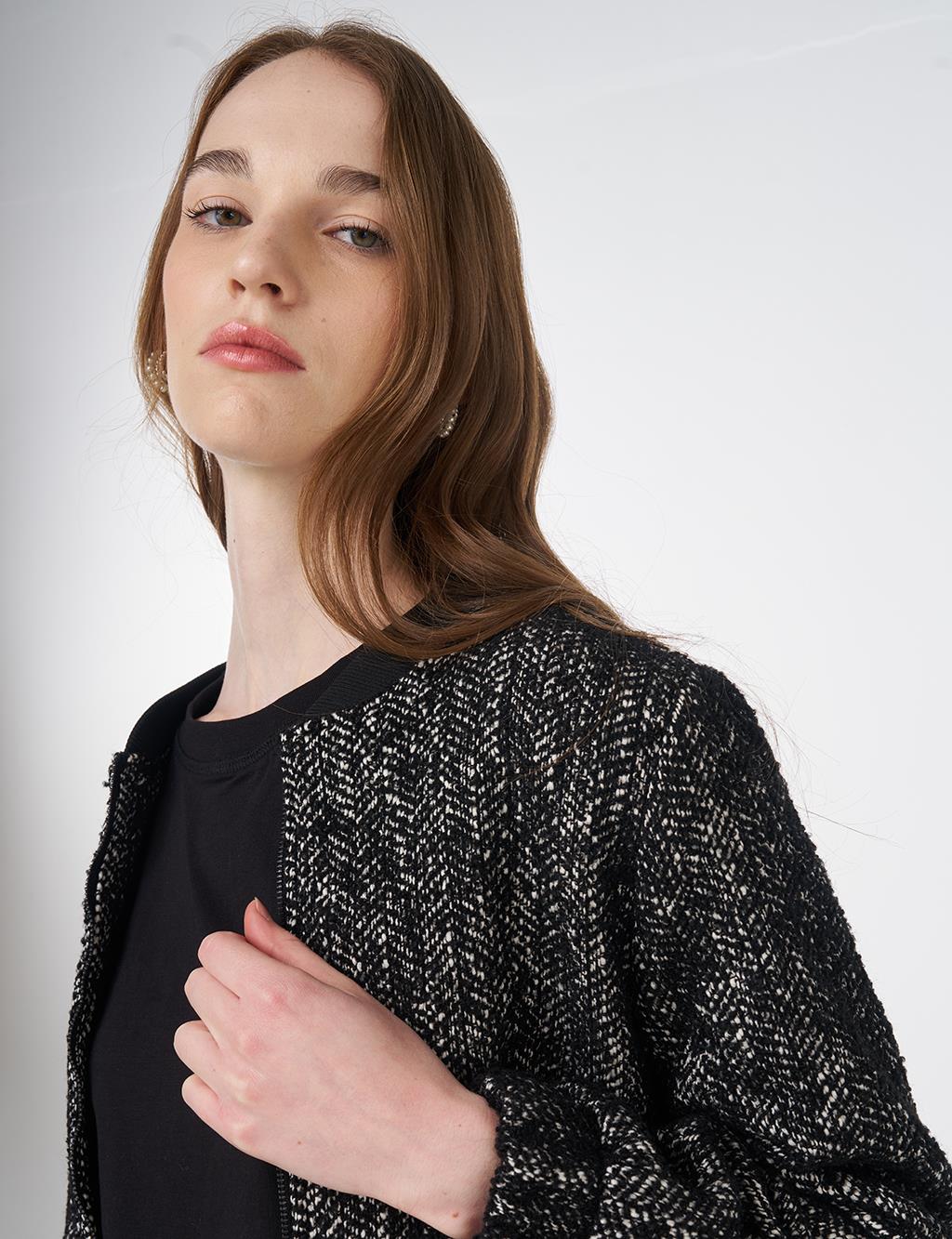 Flecked Basic Jacket Black-Cream