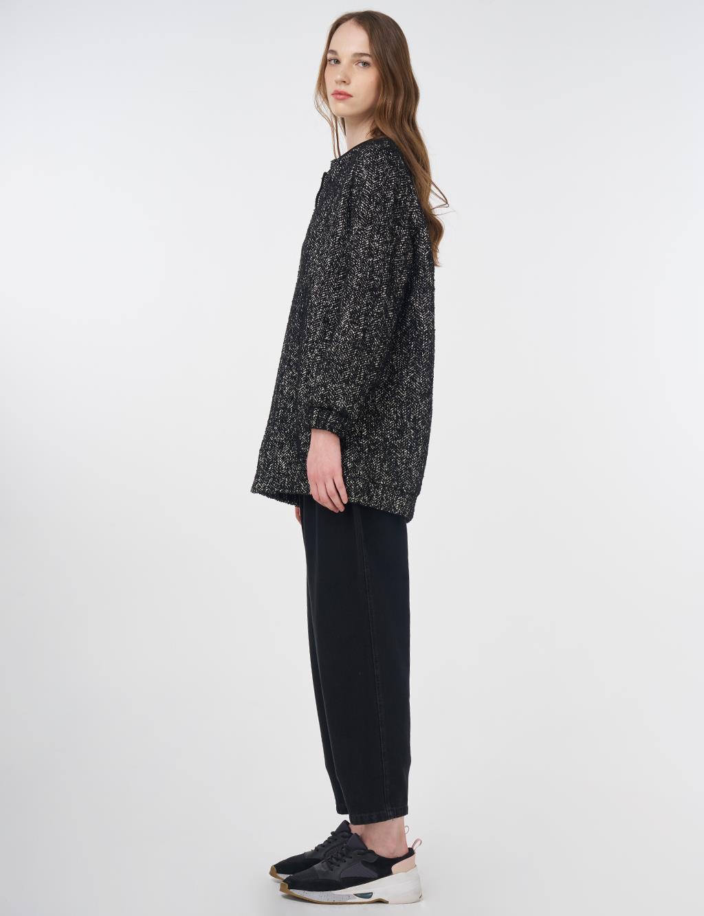 Flecked Basic Jacket Black-Cream