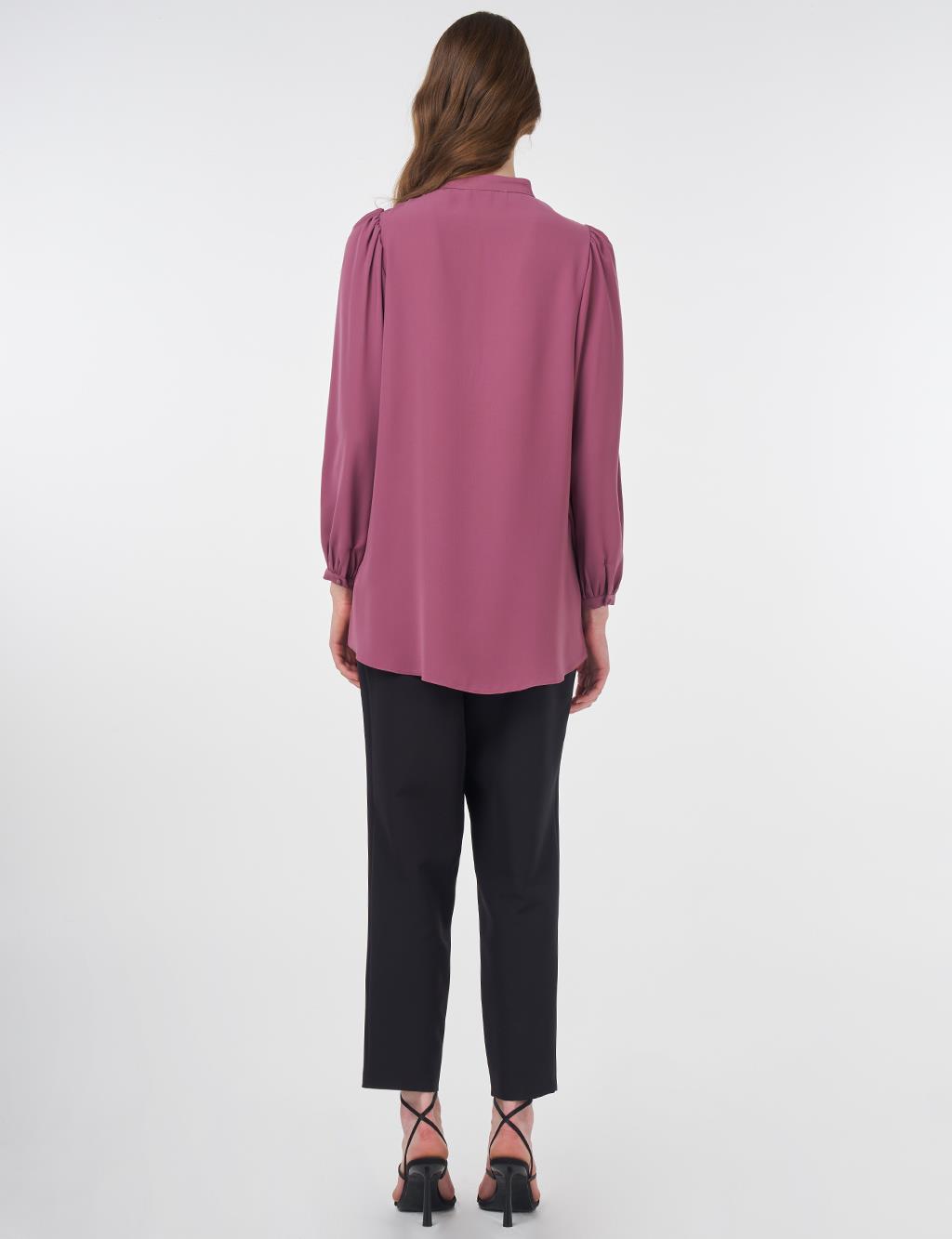 Mandarin Collar Asymmetrical Cut Blouse Dusty Rose
