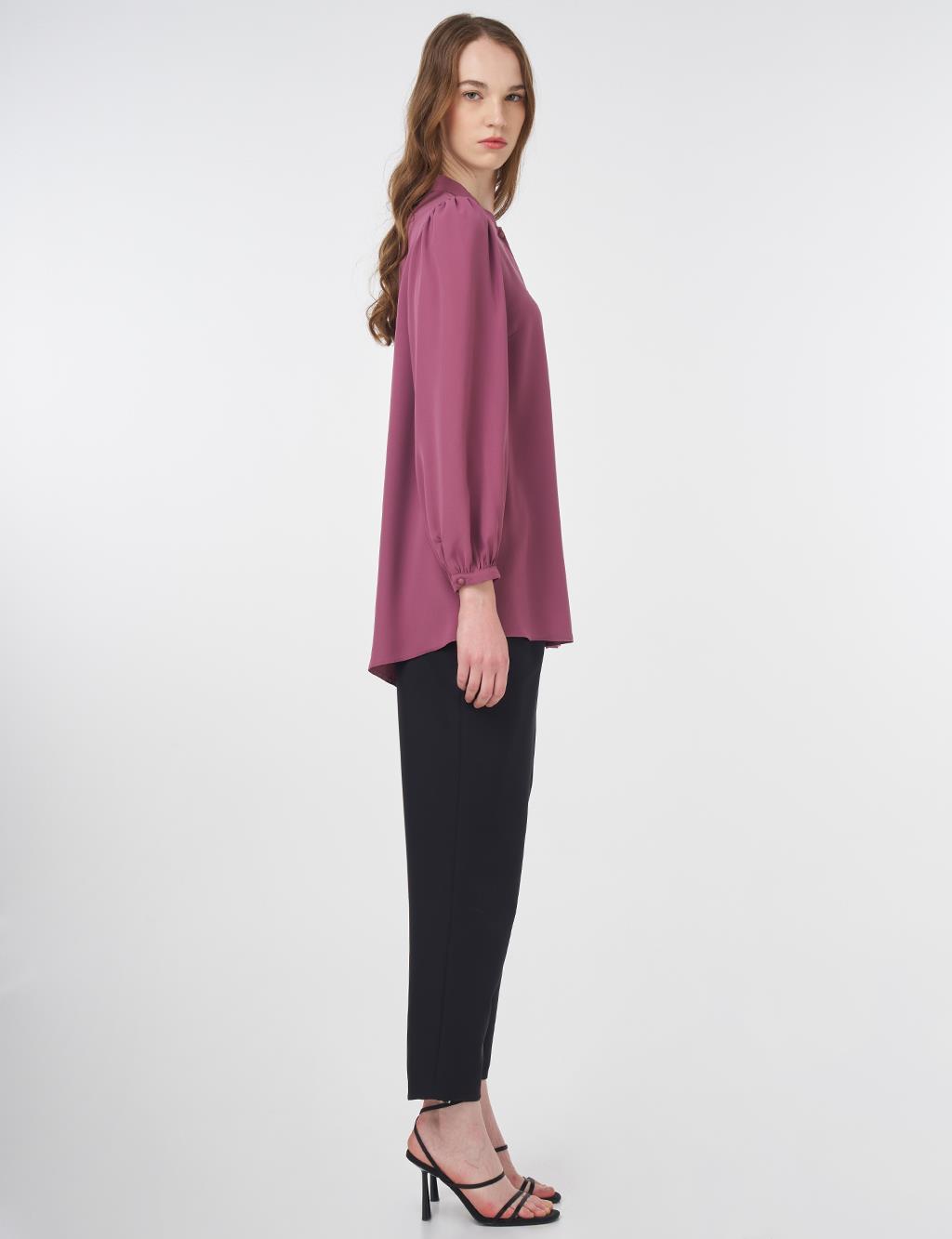 Mandarin Collar Asymmetrical Cut Blouse Dusty Rose