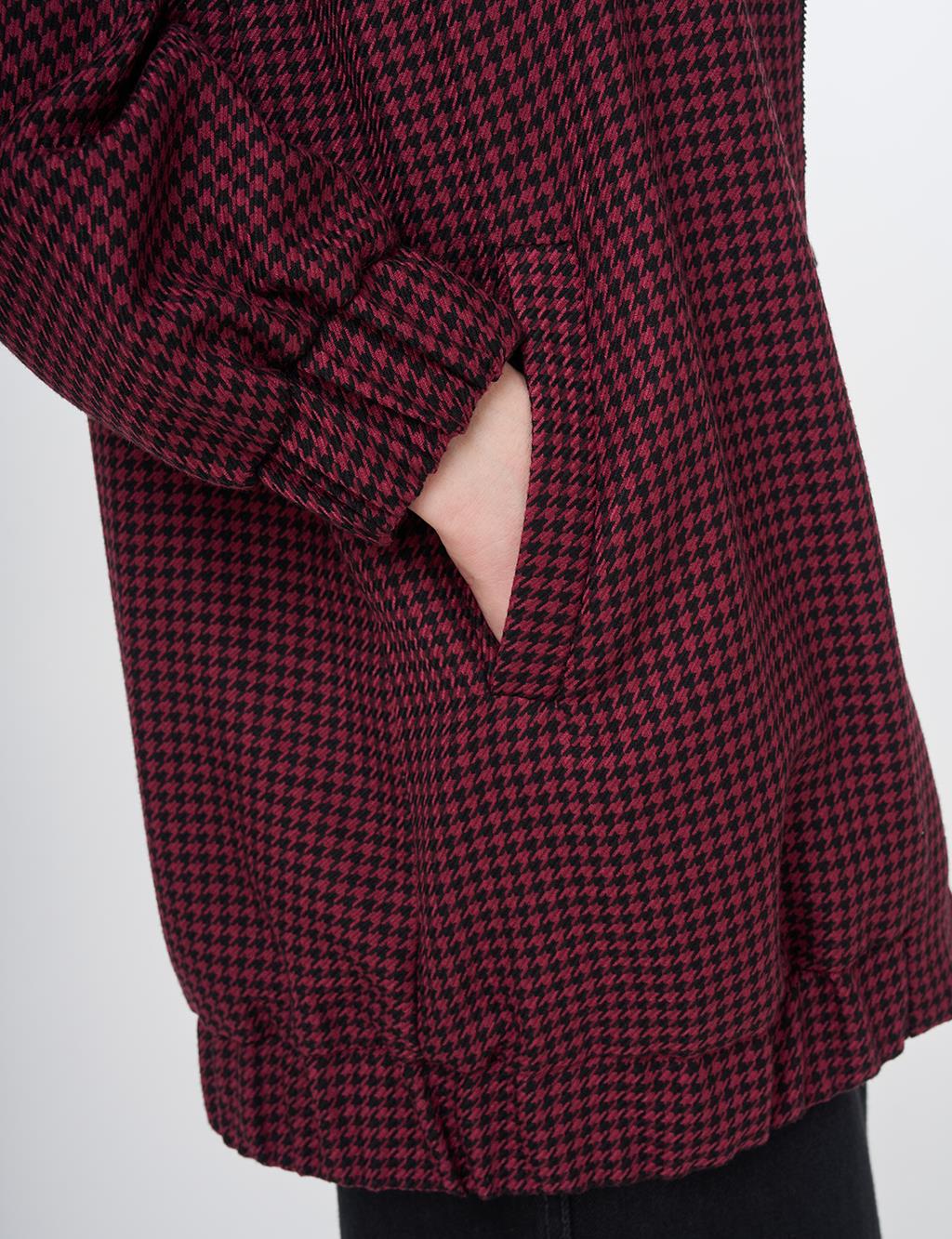 Houndstooth Pattern Basic Jacket Black-Burgundy