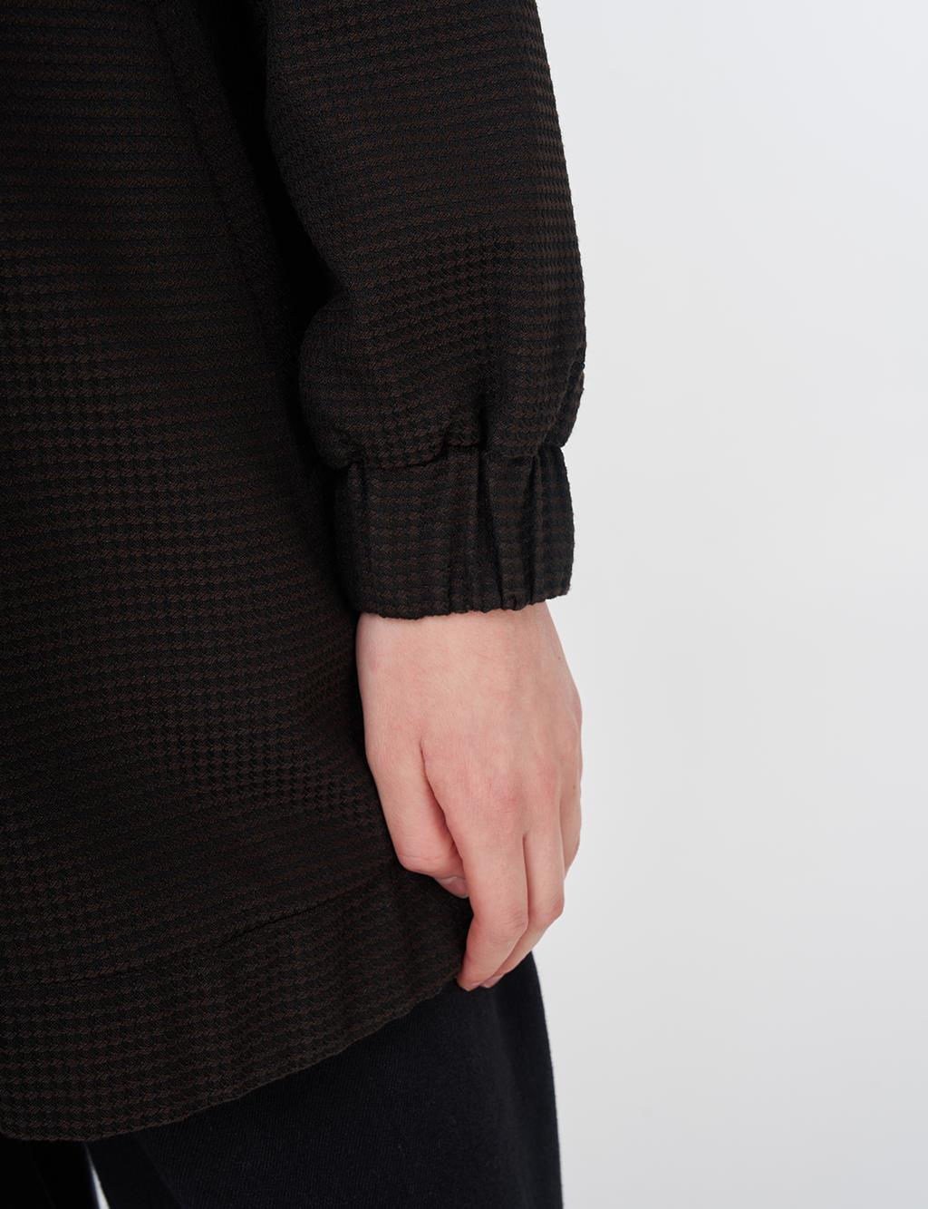 Patterned Basic Jacket Black-Dark Brown