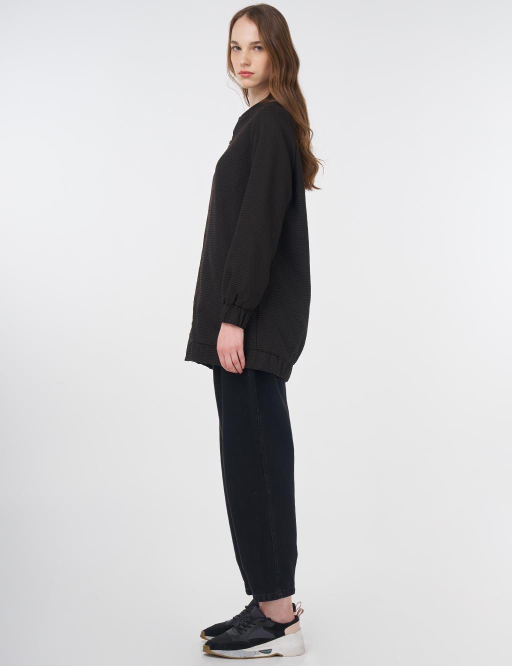 Patterned Basic Jacket Black-Dark Brown