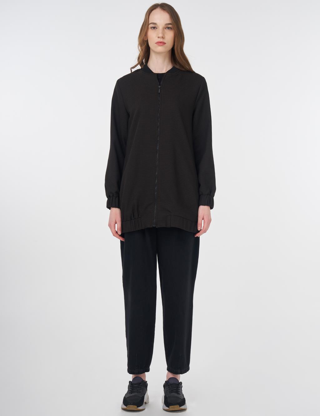 Patterned Basic Jacket Black-Dark Brown