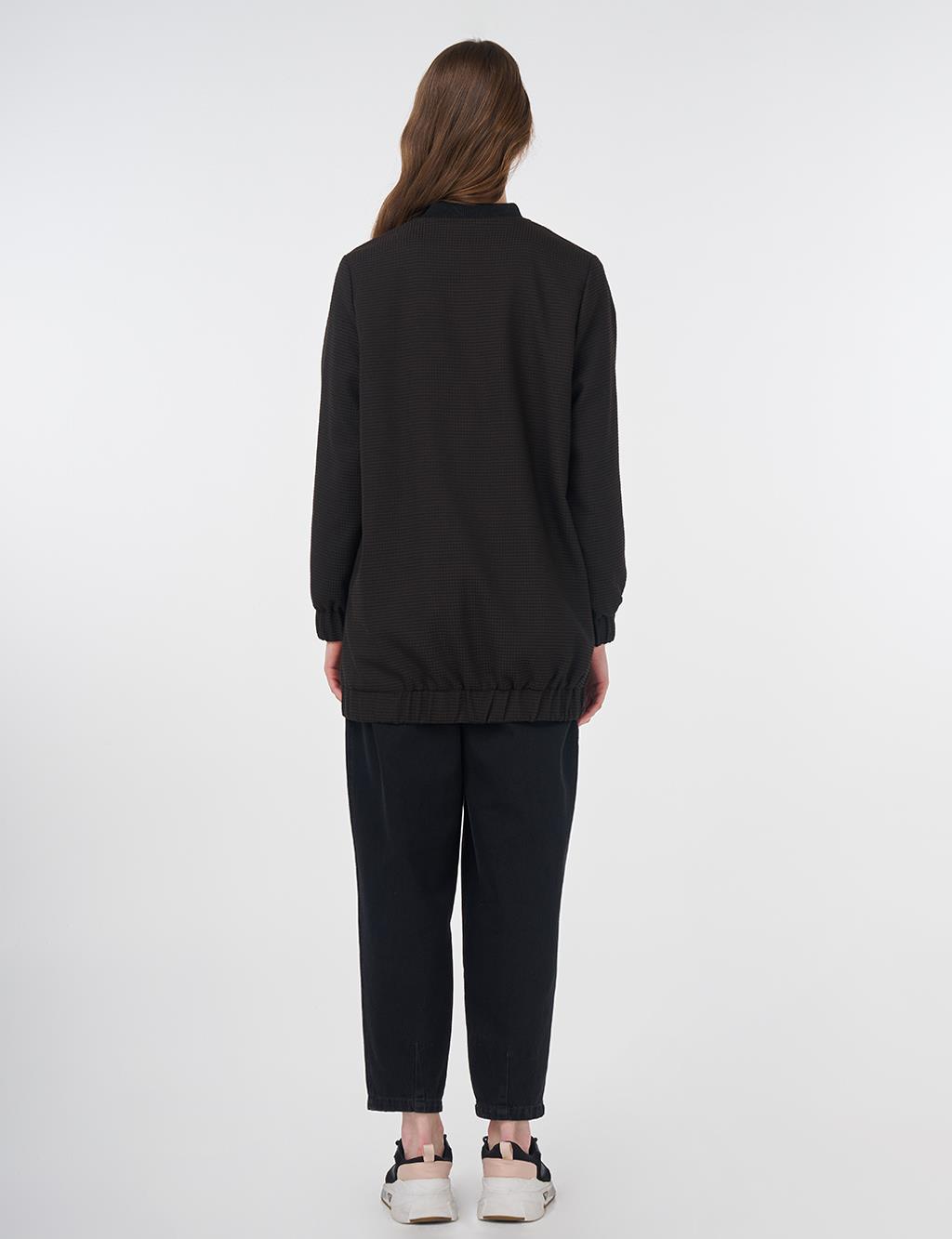 Patterned Basic Jacket Black-Dark Brown