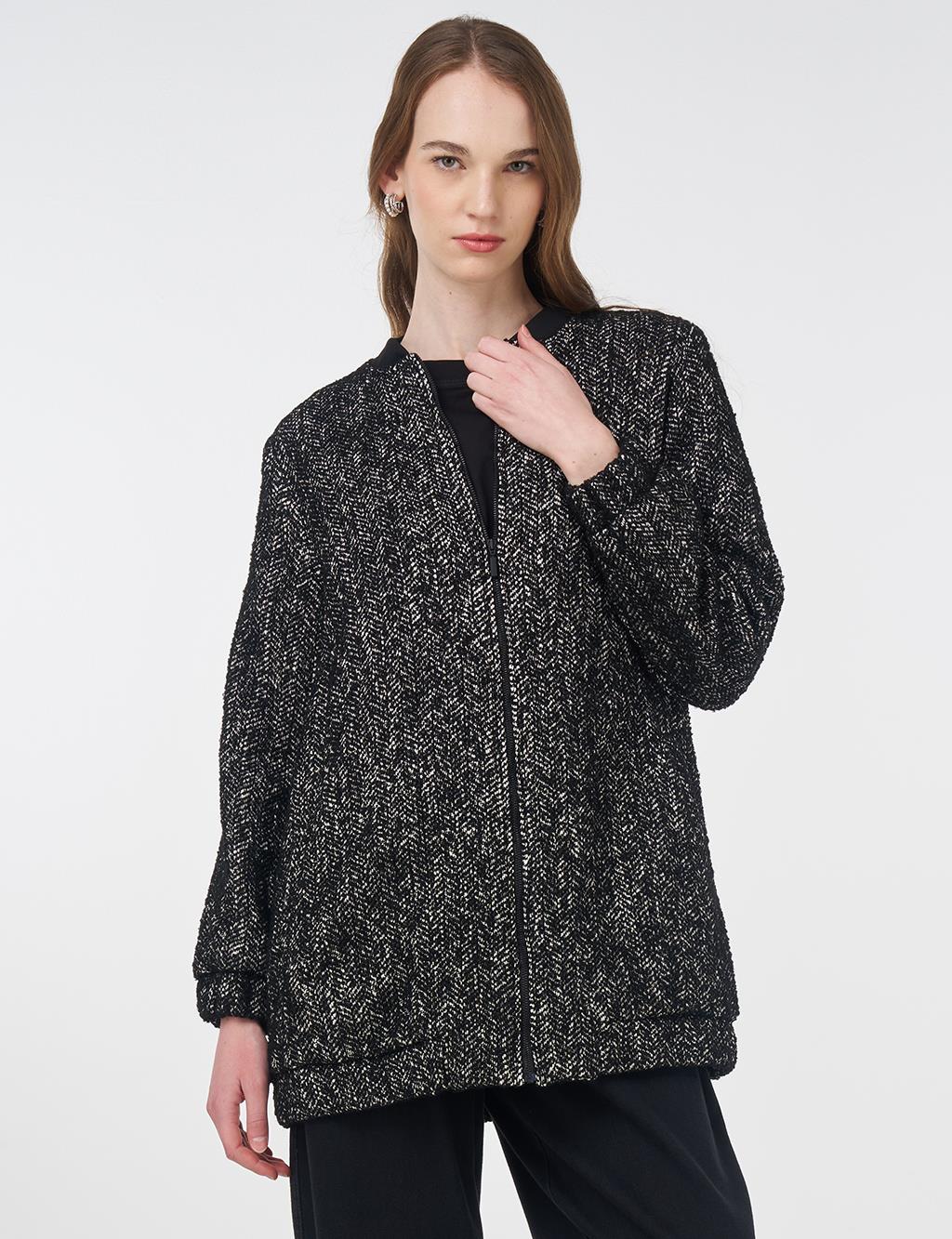 Flecked Basic Jacket Black-Cream