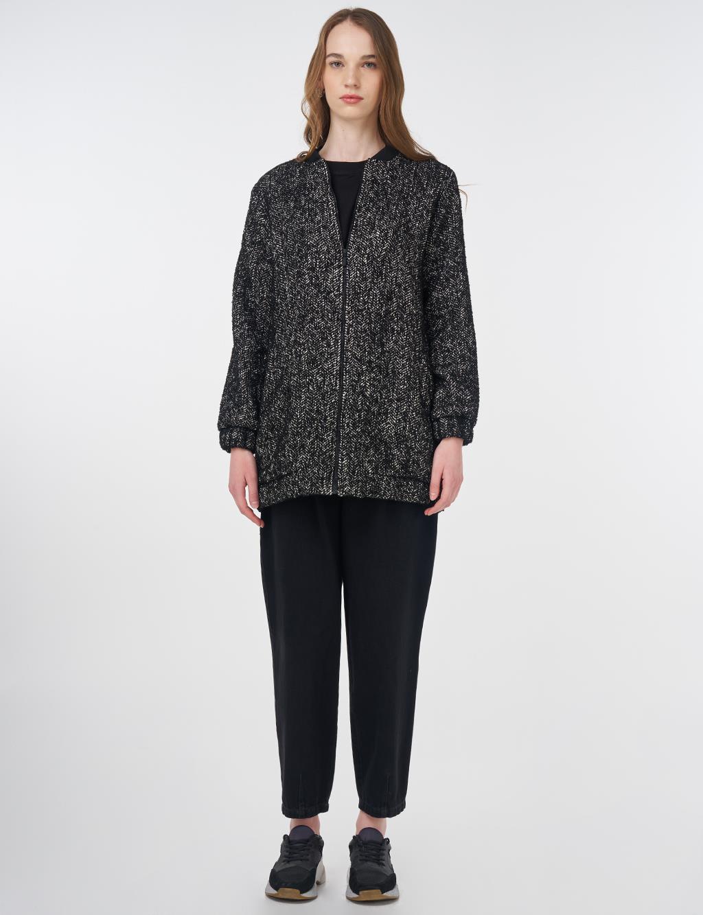 Flecked Basic Jacket Black-Cream