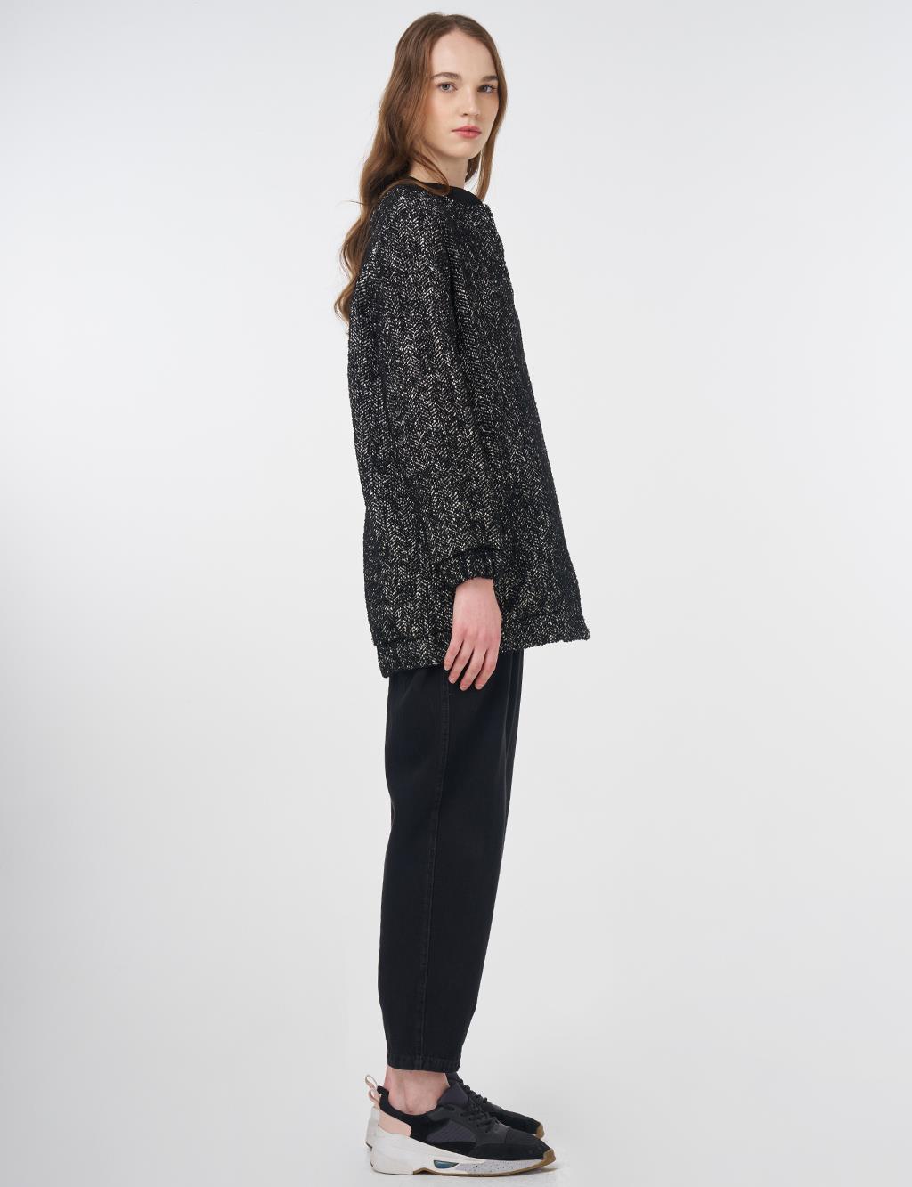 Flecked Basic Jacket Black-Cream