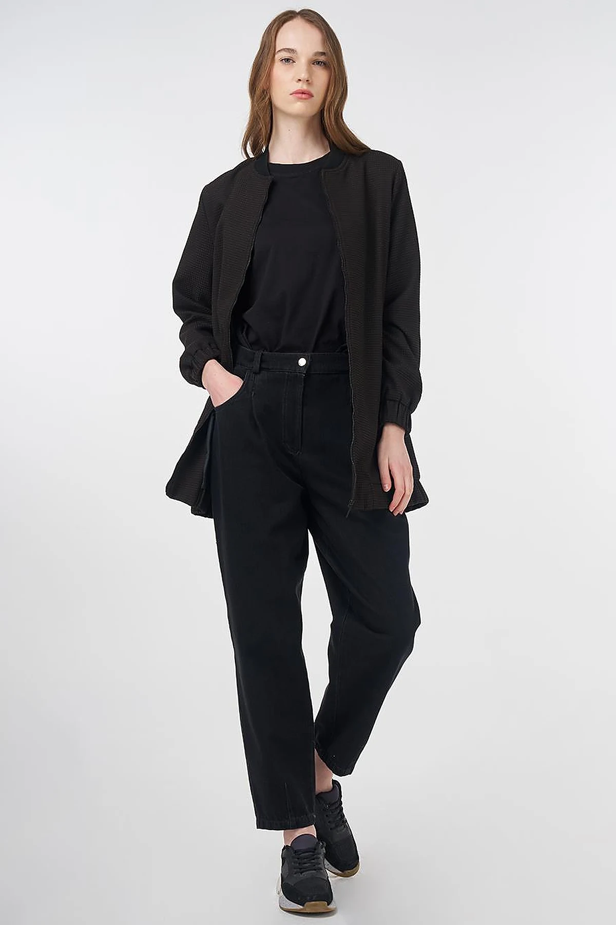 Patterned Basic Jacket Black-Dark Brown