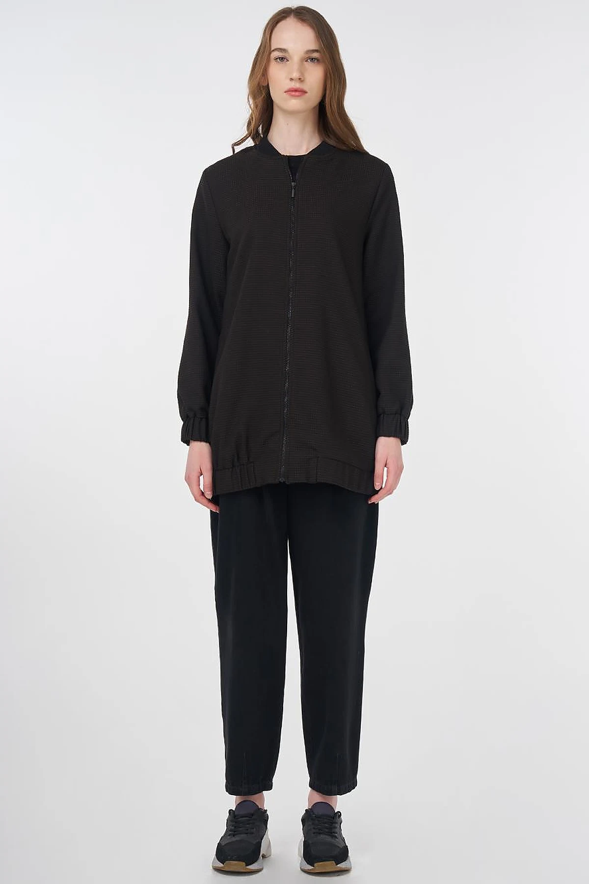 Patterned Basic Jacket Black-Dark Brown