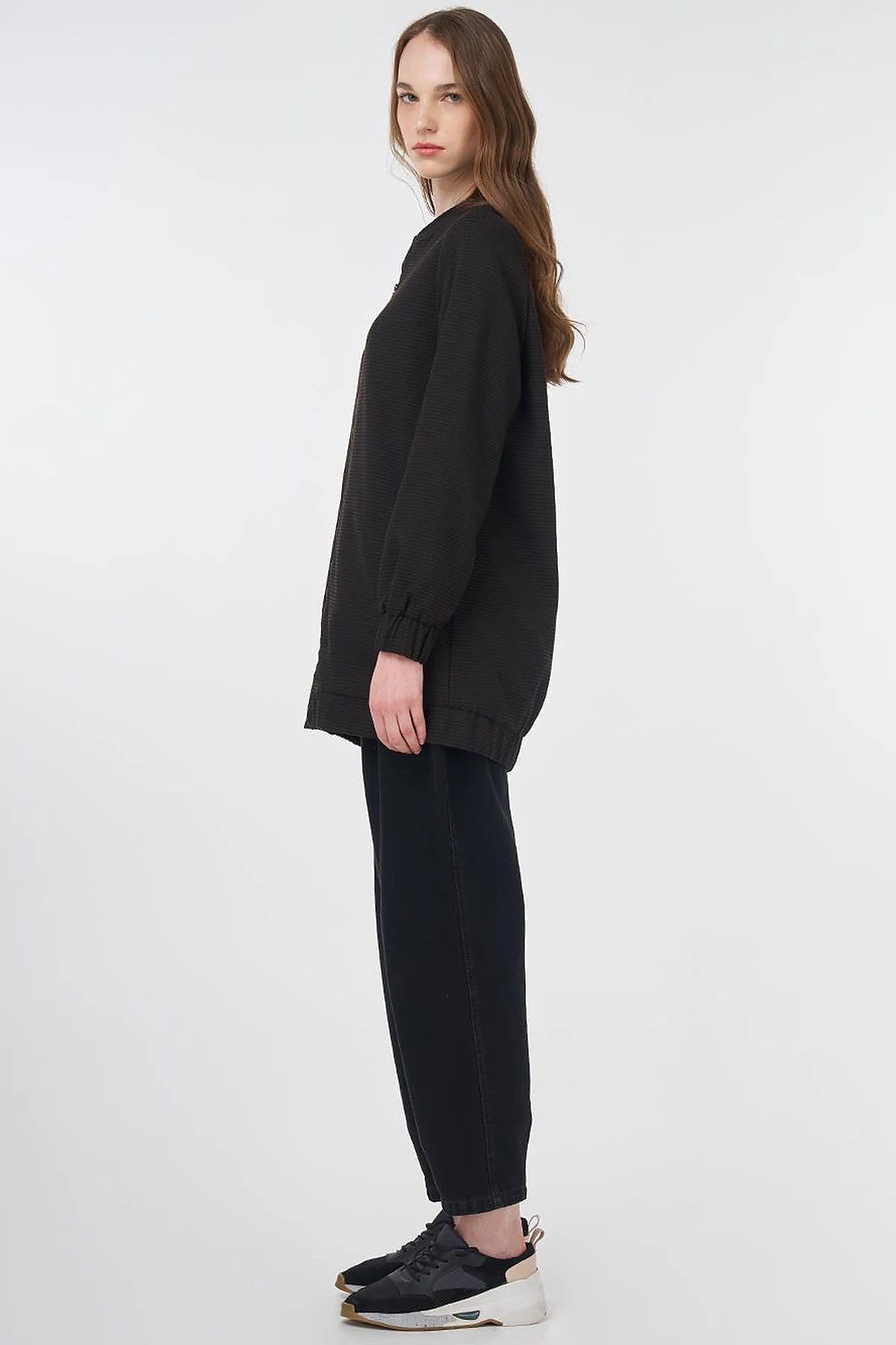 Patterned Basic Jacket Black-Dark Brown