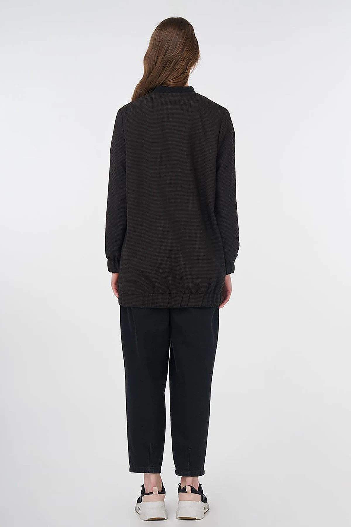 Patterned Basic Jacket Black-Dark Brown