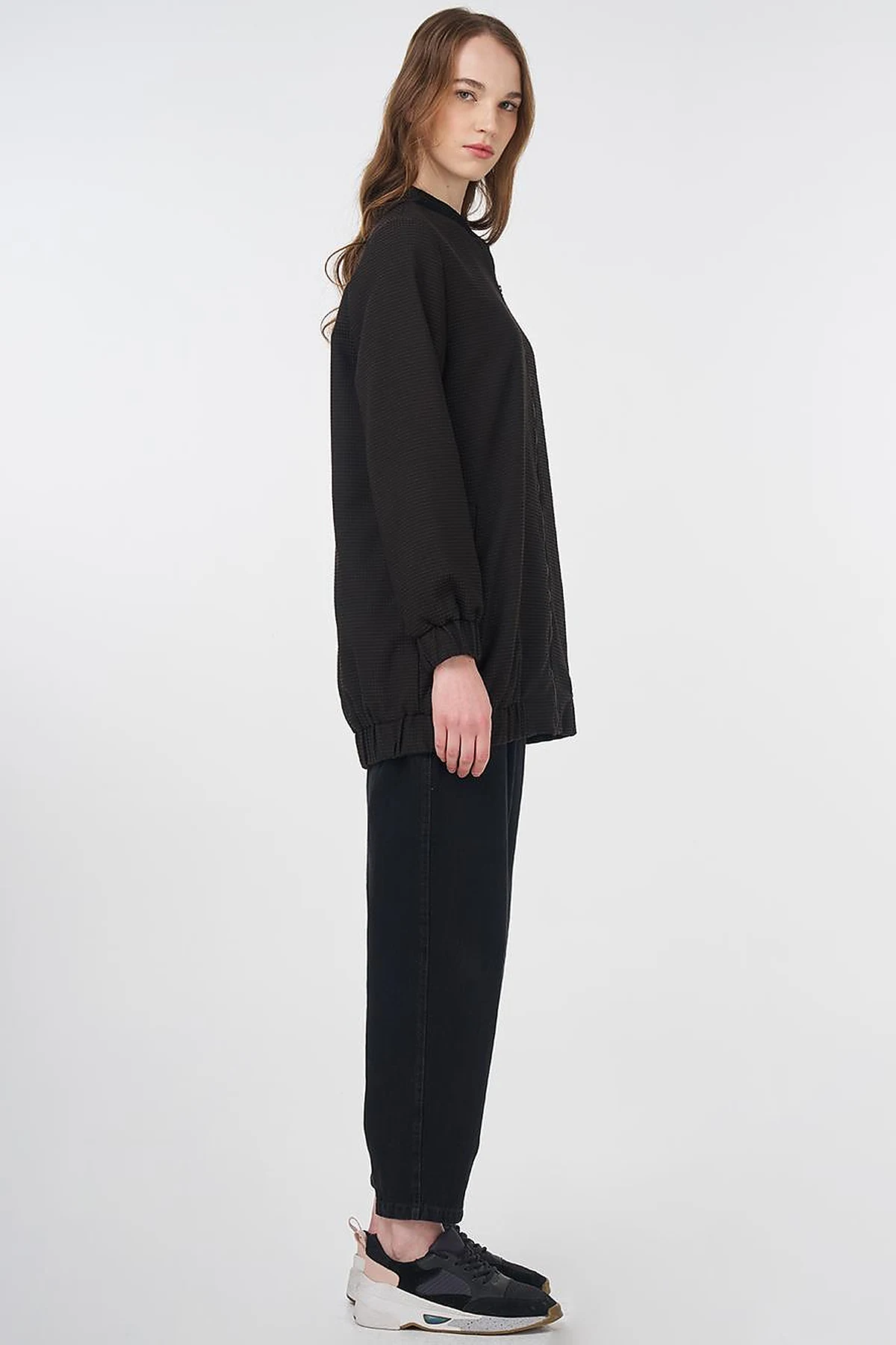 Patterned Basic Jacket Black-Dark Brown