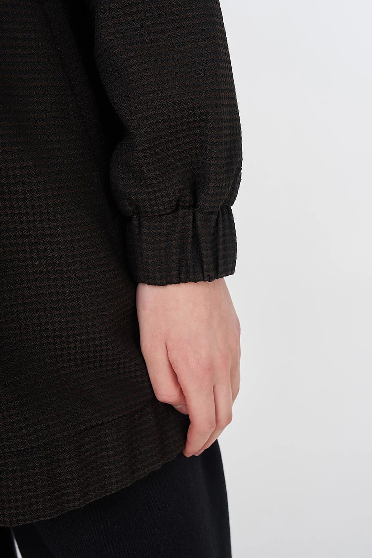 Patterned Basic Jacket Black-Dark Brown