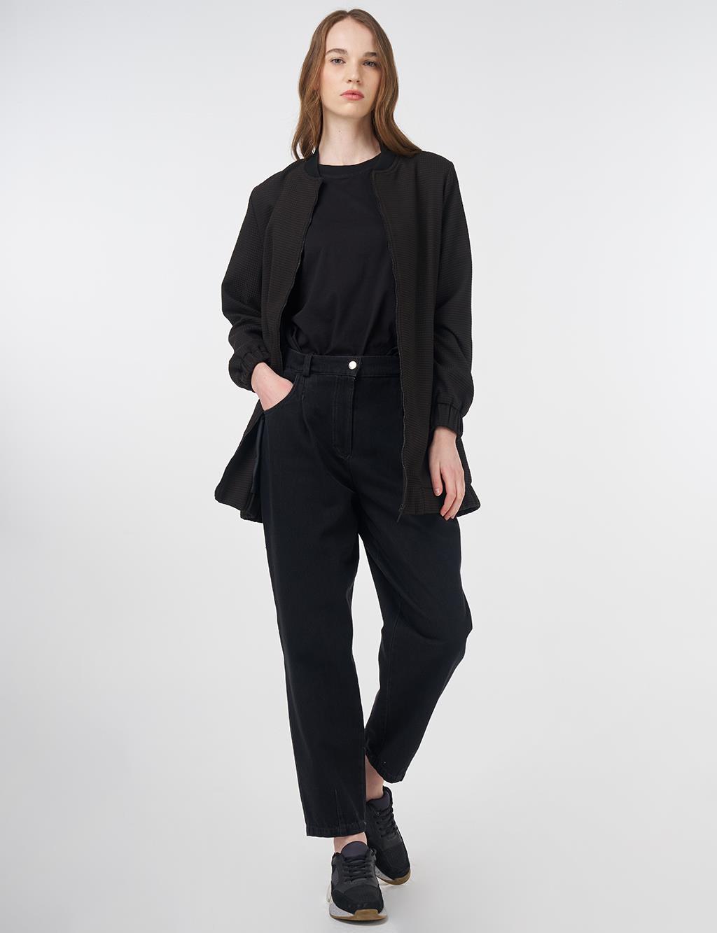 Patterned Basic Jacket Black-Dark Brown