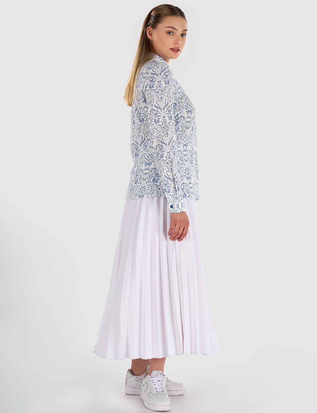 Floral Patterned Viscose Blouse Indigo