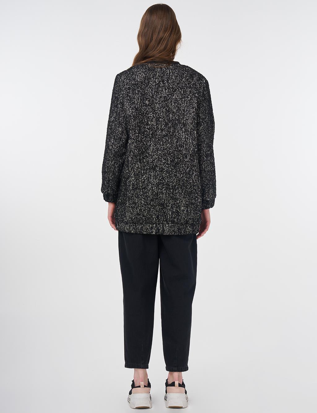 Flecked Basic Jacket Black-Cream