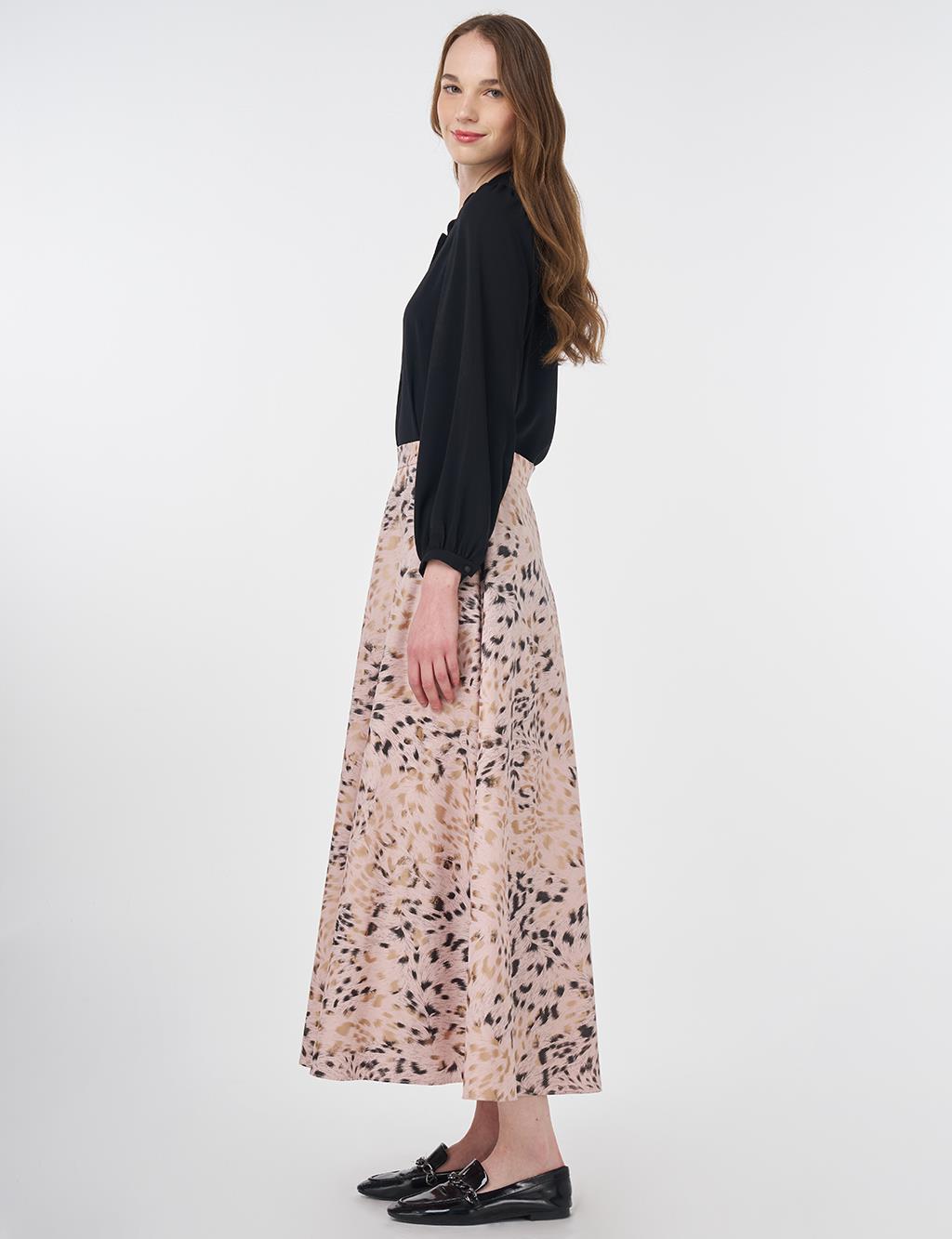 Leopard Print Flared Skirt Coffee