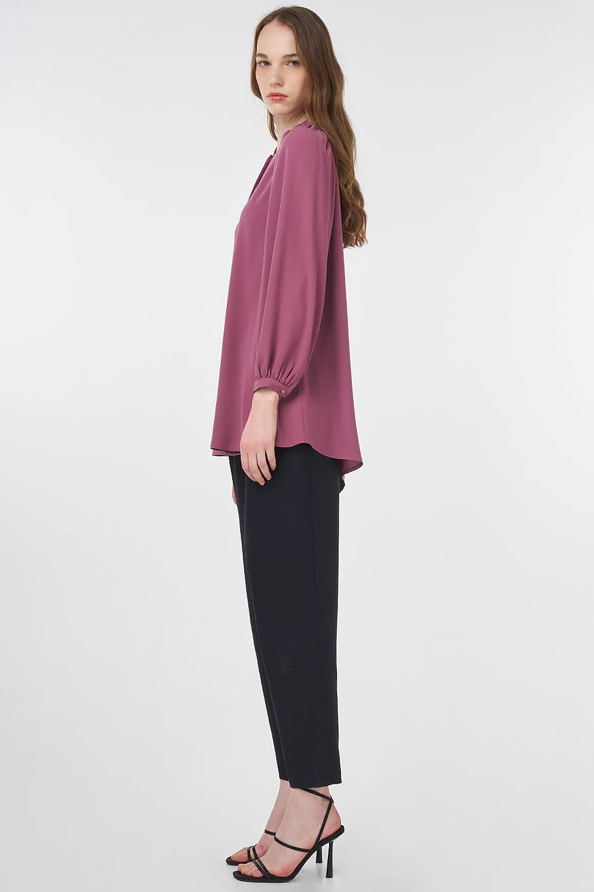 Mandarin Collar Asymmetrical Cut Blouse Dusty Rose