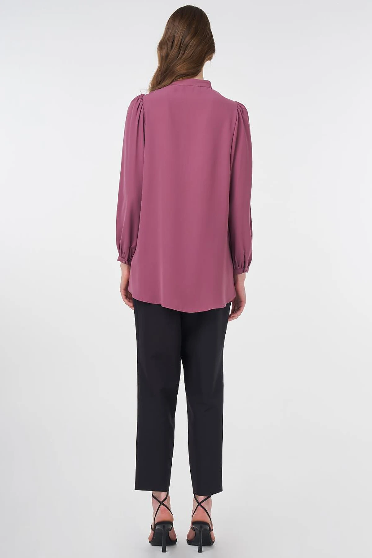 Mandarin Collar Asymmetrical Cut Blouse Dusty Rose