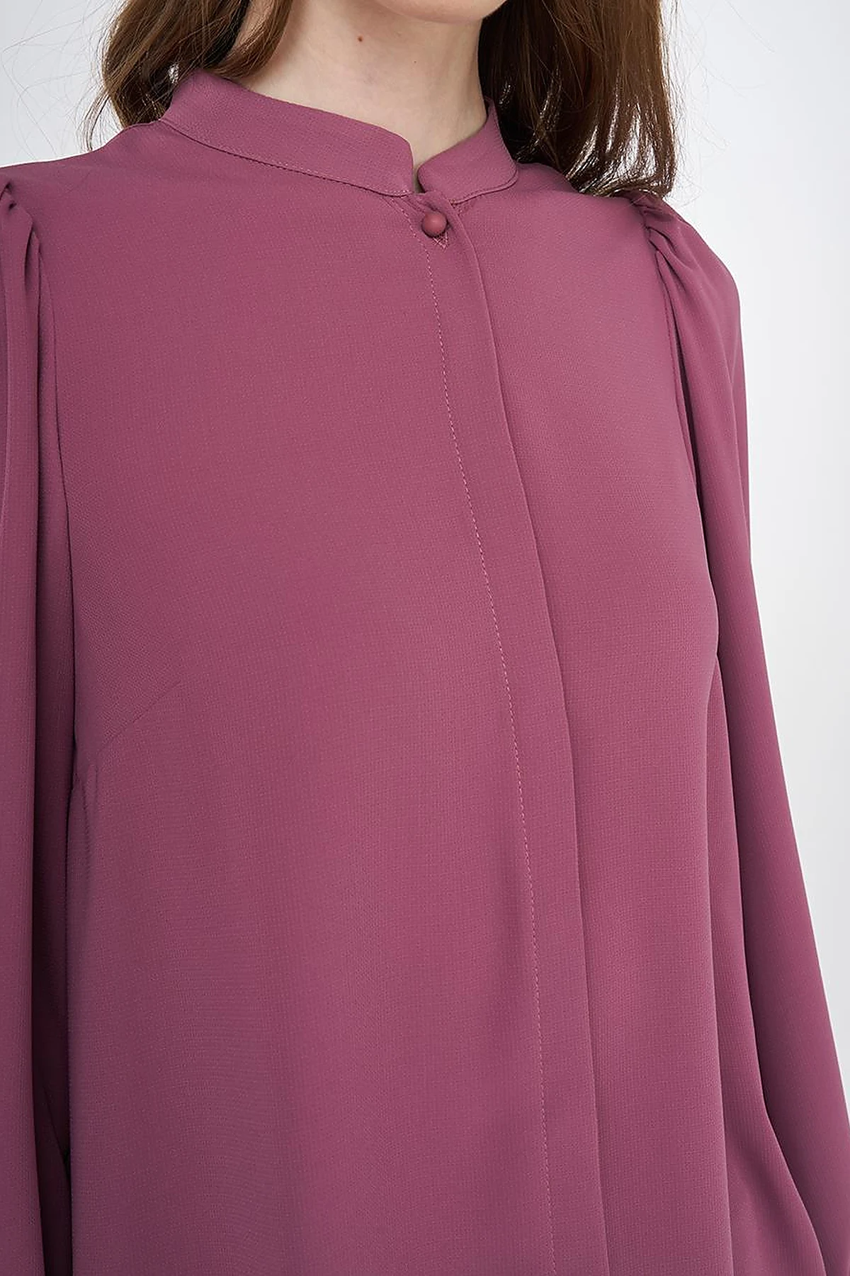 Mandarin Collar Asymmetrical Cut Blouse Dusty Rose