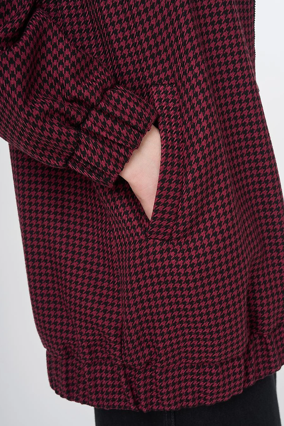 Houndstooth Pattern Basic Jacket Black-Burgundy