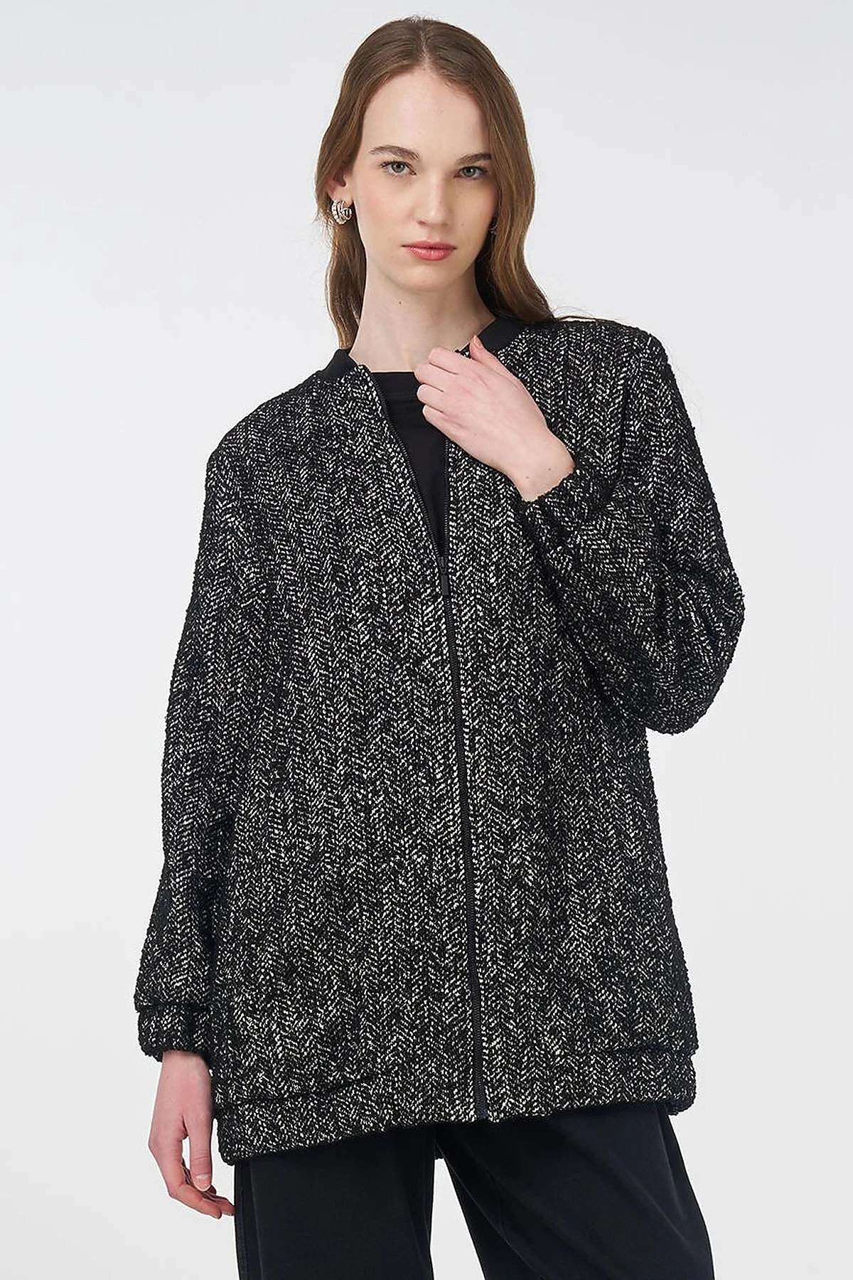 Flecked Basic Jacket Black-Cream