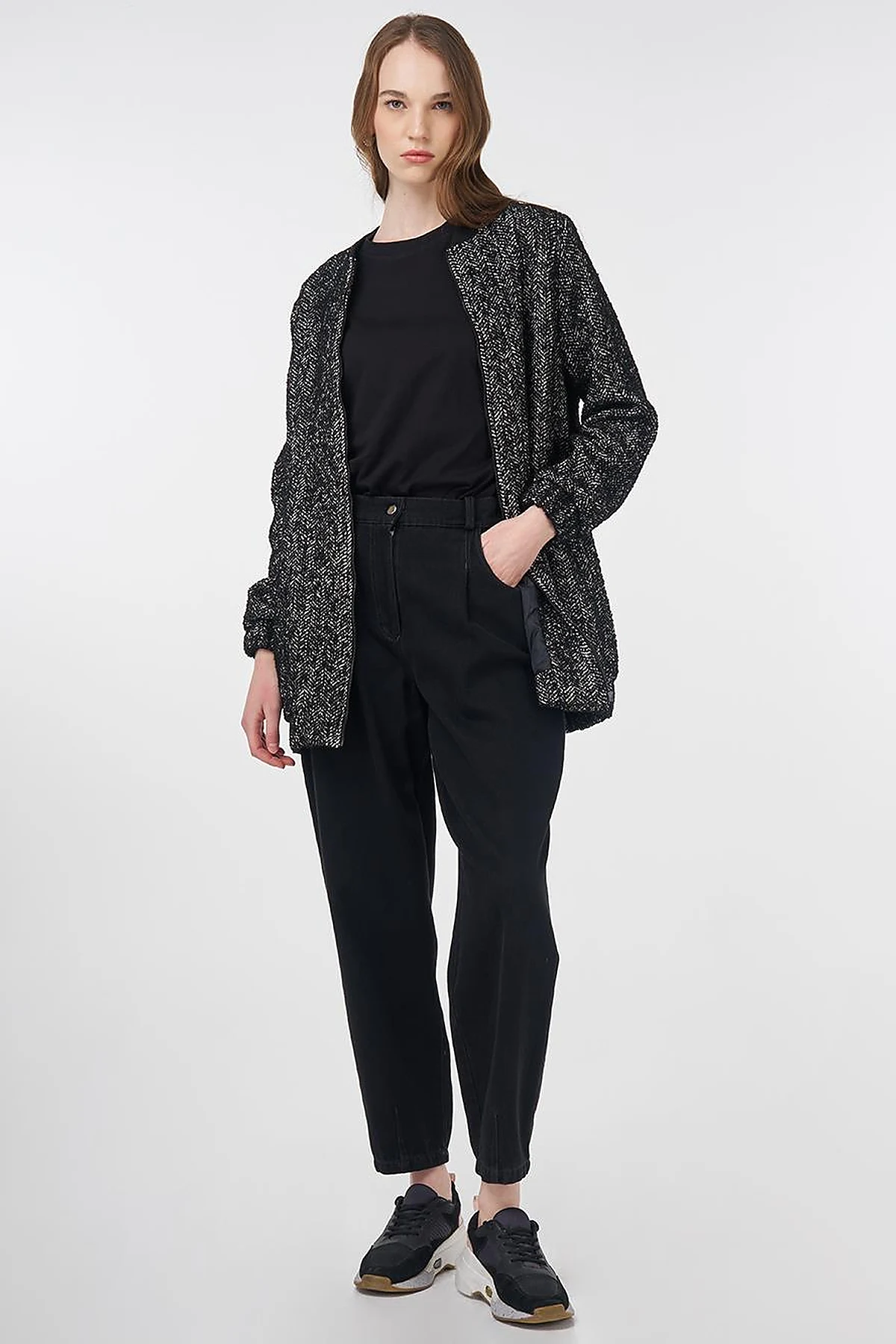 Flecked Basic Jacket Black-Cream