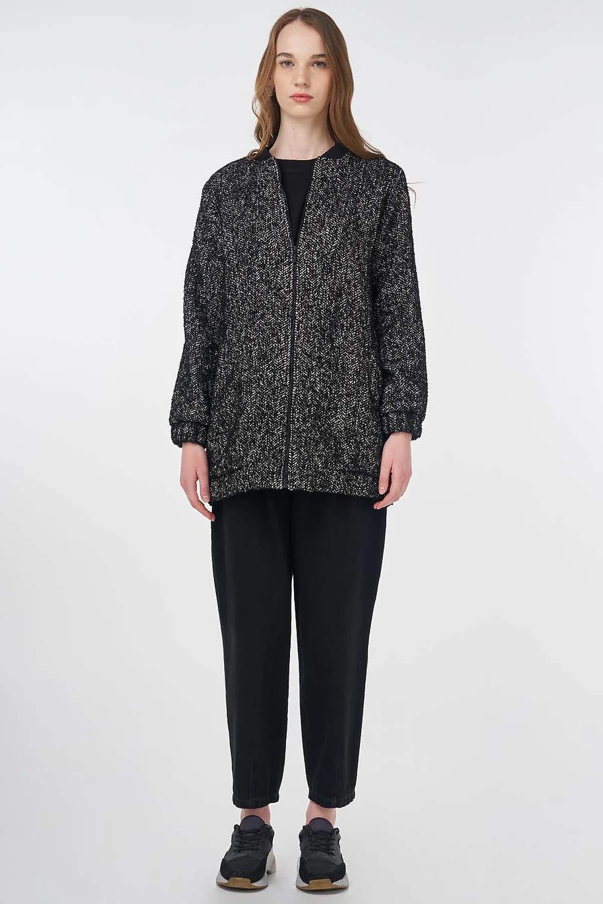Flecked Basic Jacket Black-Cream