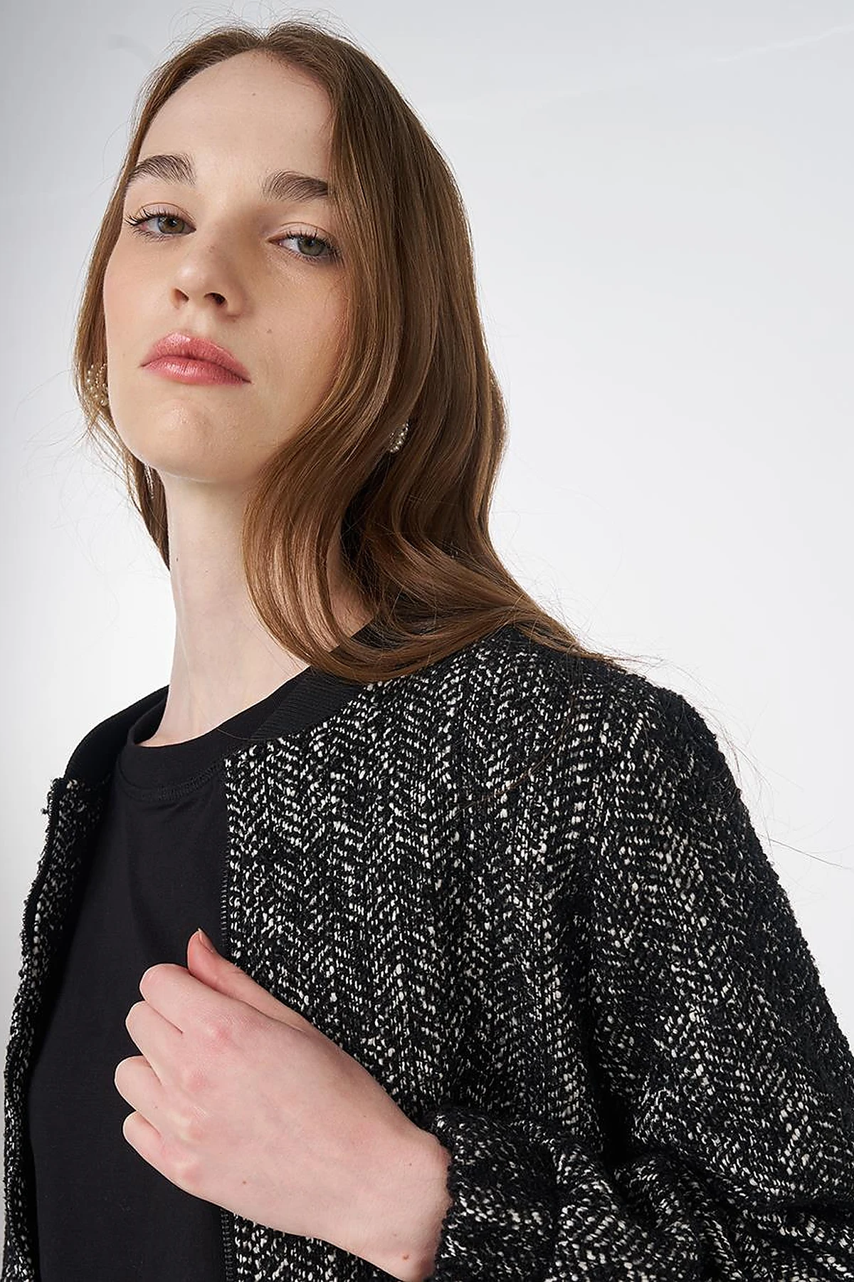 Flecked Basic Jacket Black-Cream