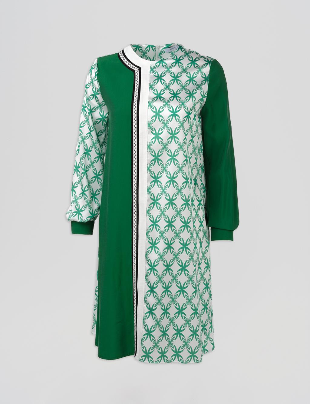 Elegant Floral Pattern Tunic Green