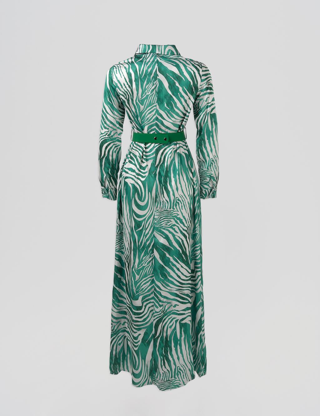Belted Zebra Pattern Dress Green