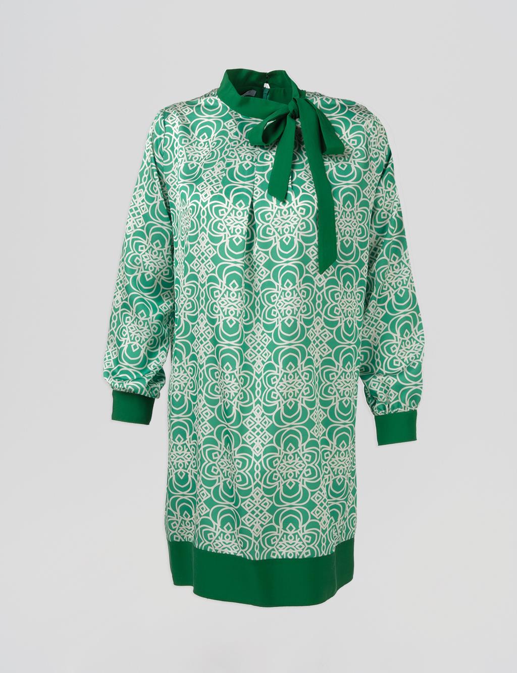 Elegant Tunic with Tie Neckline Green