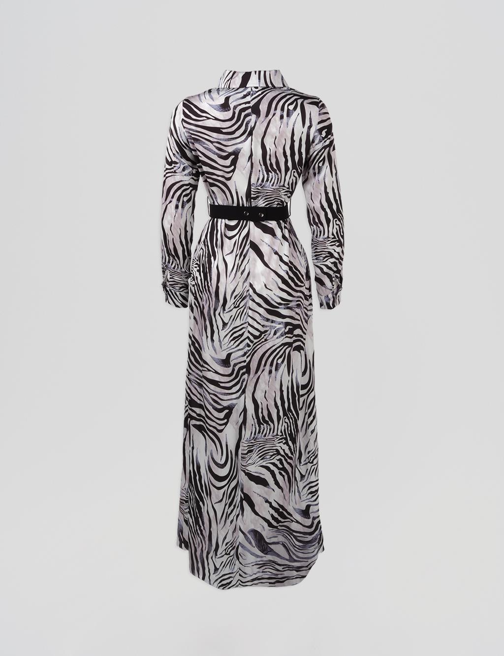 Belted Zebra Pattern Dress Black
