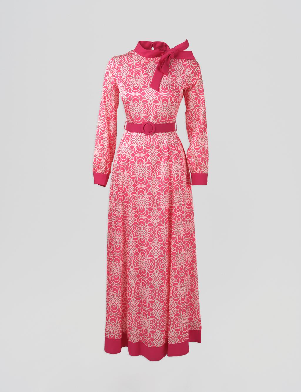 Belted Elegant Dress Fuchsia