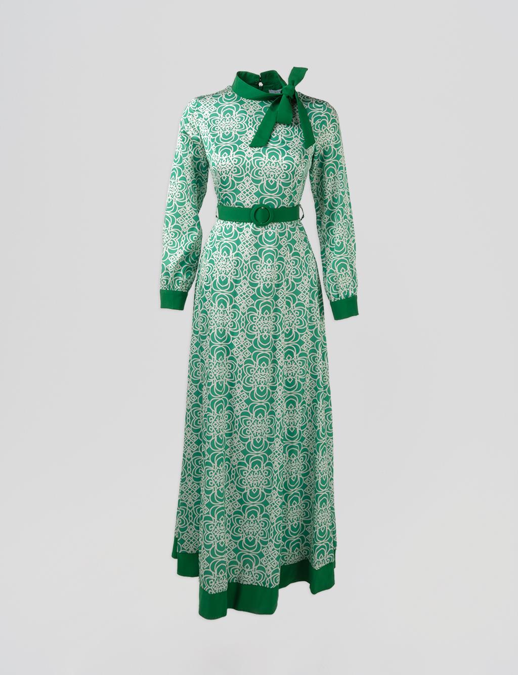 Belted Elegant Dress Green