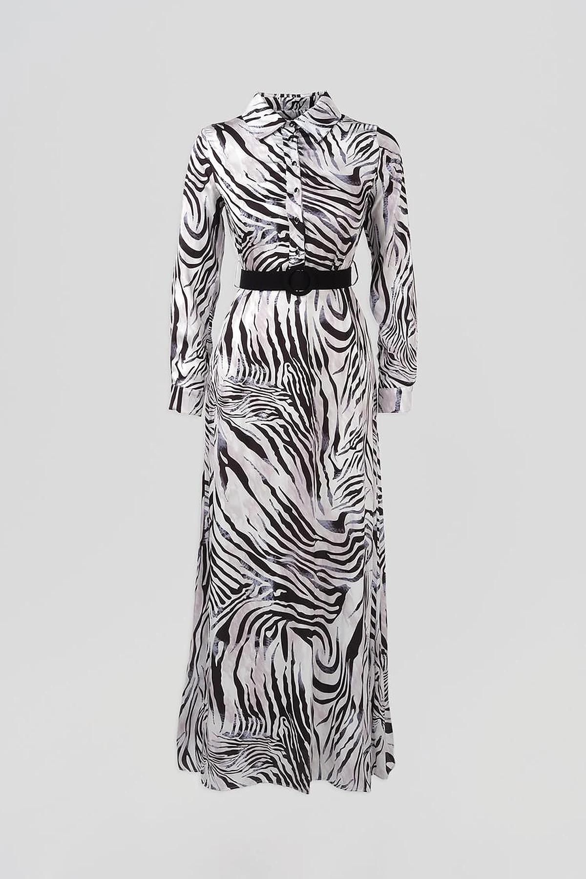 Belted Zebra Pattern Dress Black