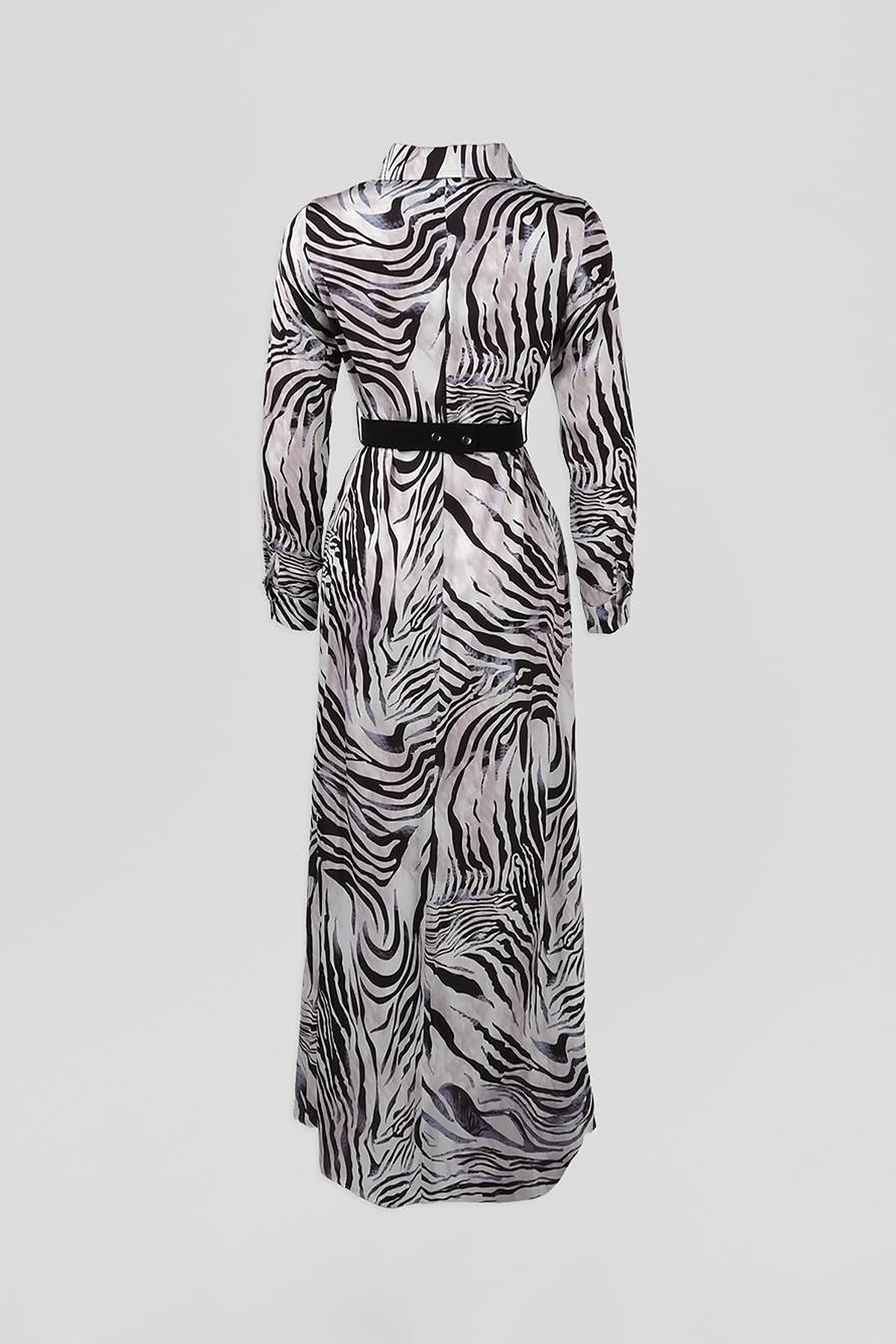 Belted Zebra Pattern Dress Black