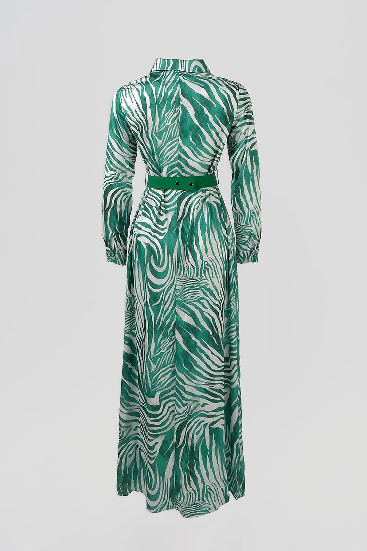 Belted Zebra Pattern Dress Green