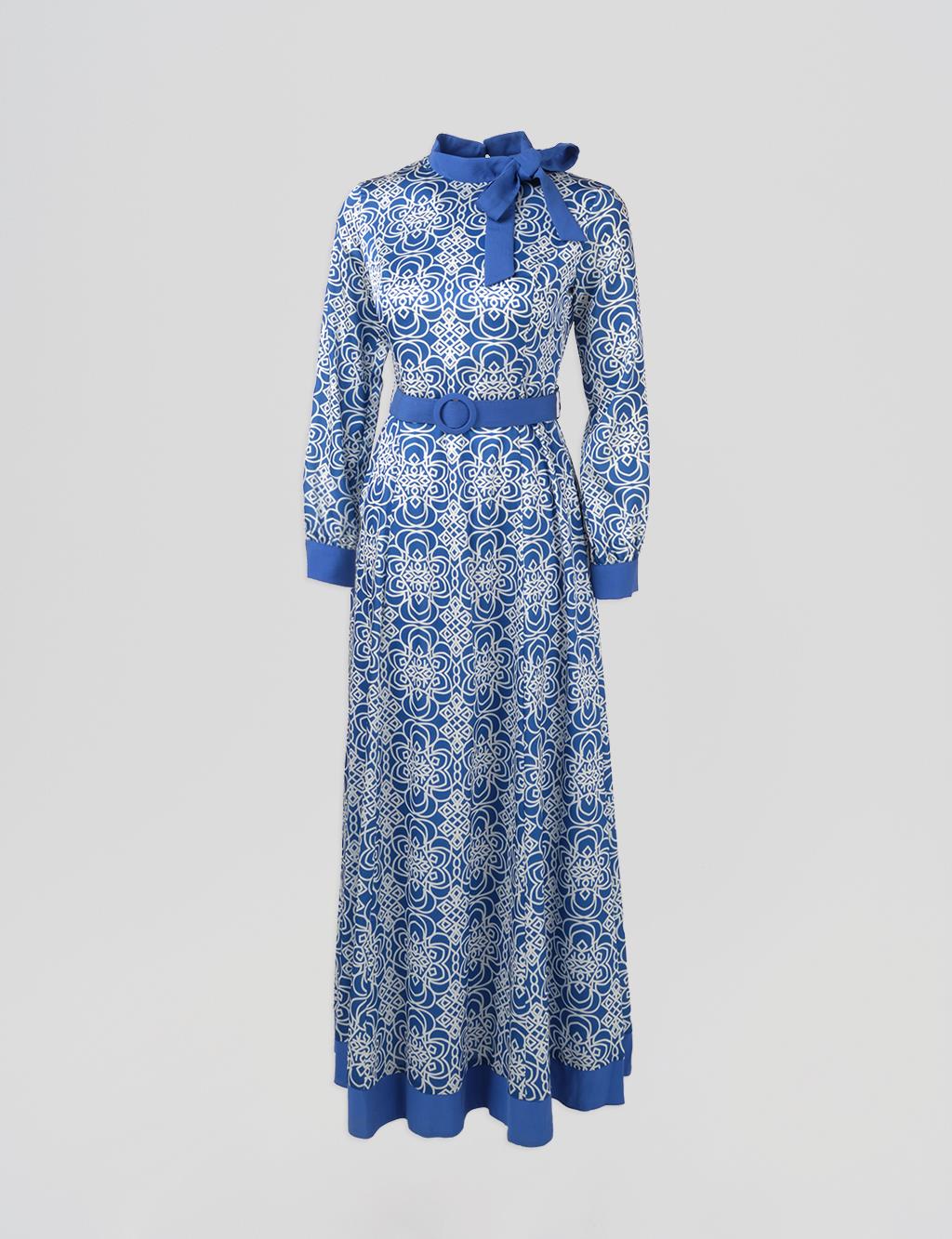 Belted Elegant Dress Sax